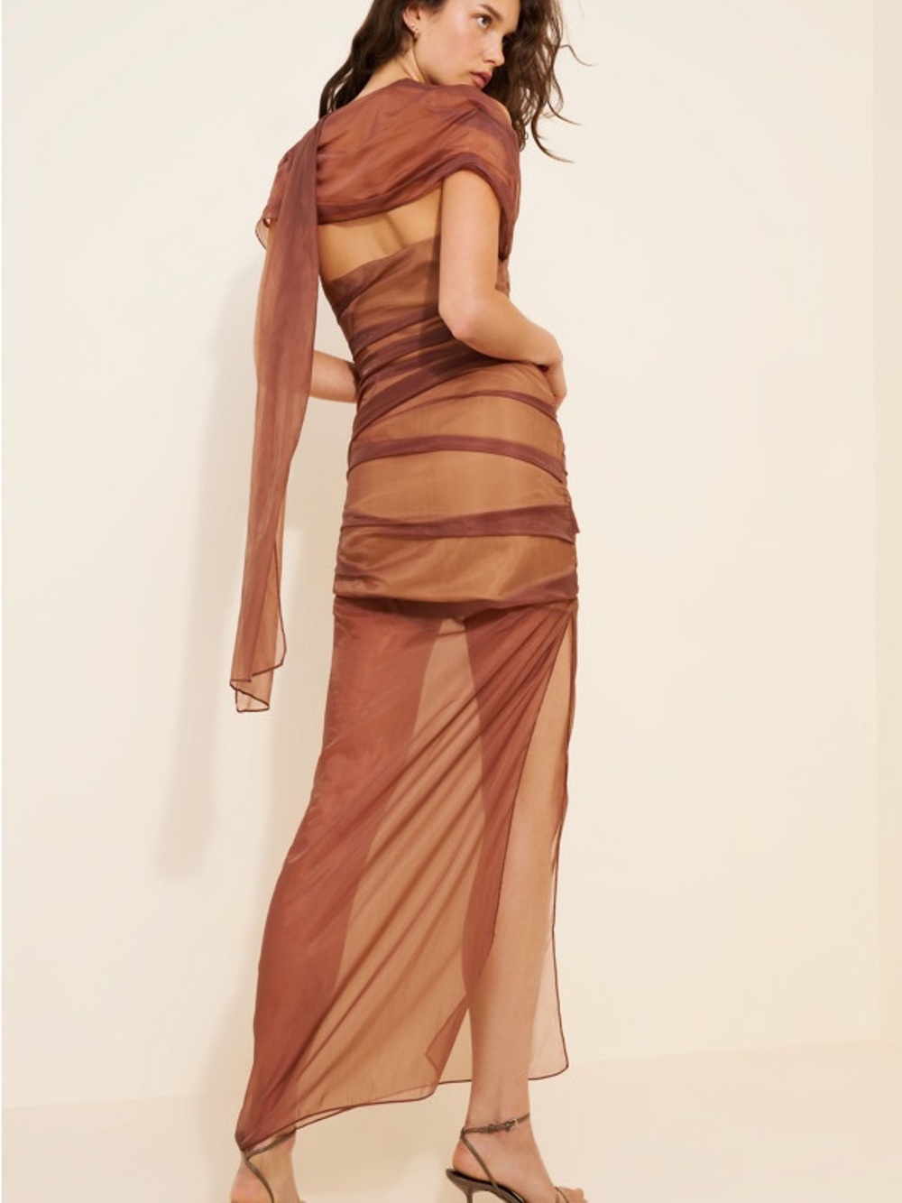 Tojha Sheer Rust-Brown Layered Maxi Dress